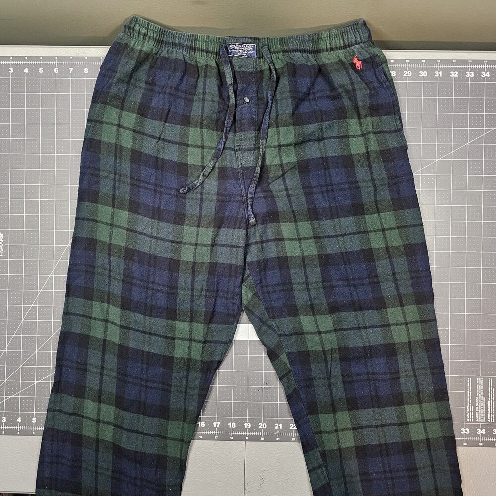 Polo Ralph Lauren Pajama Pants Large 32x28 Flannel Plaid 100% Cotton Drawstring